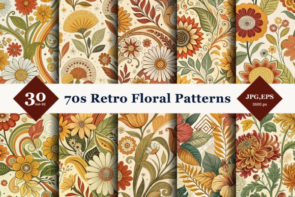 70s Retro Floral Seamless Patterns 02: A Nostalgic Design Collection