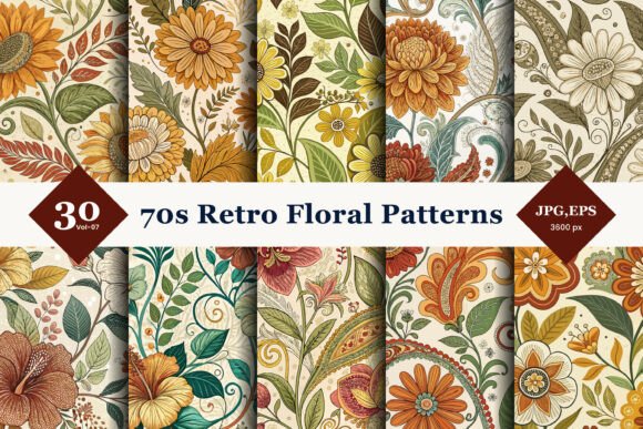 70s Retro Floral Seamless Patterns 07: A Timeless Design Resource for Modern Creatives