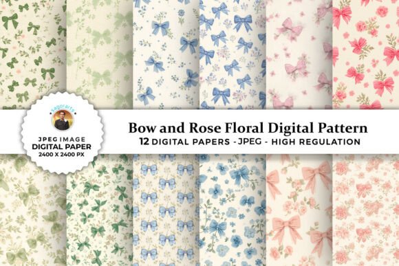 Bow and Rose Floral Digital Patterns