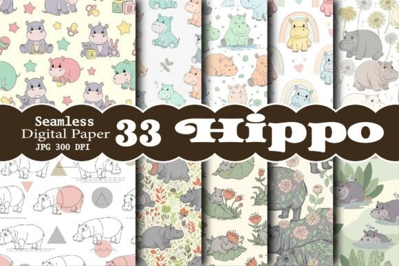 Hippo Seamless Digital Patterns: Unleash Creativity with Playful Design
