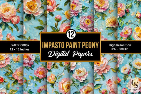 Impasto Painted Peony Flowers Patterns: A Versatile Addition to Your Creative Projects