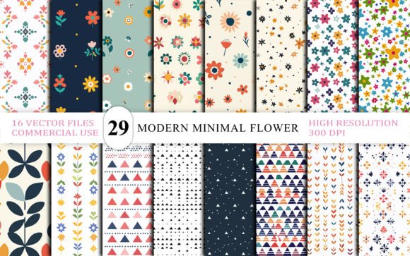 Modern Minimal Flower Seamless Patterns for Designers