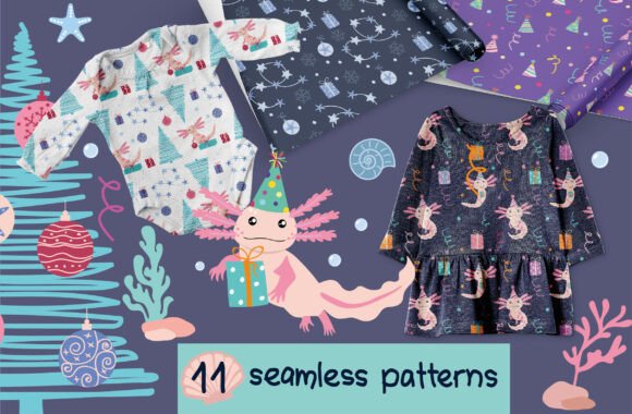 Set of Patterns Axolotl Christmas Party: A Festive Twist for Your Holiday Projects