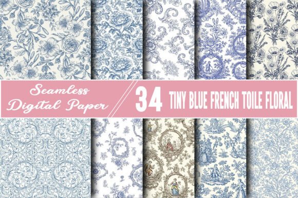 Tiny Blue French Toile Floral Patterns