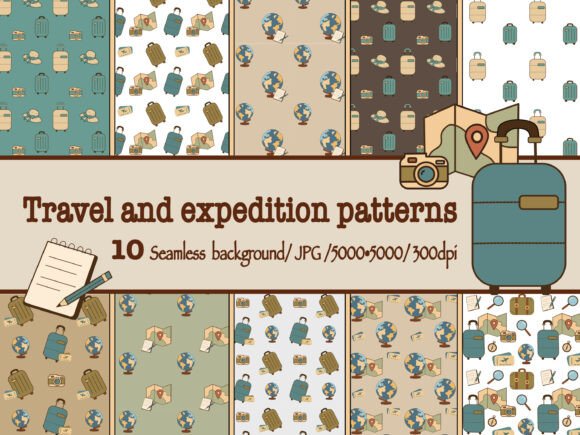 Travel and Expedition Seamless Patterns for Creative Projects