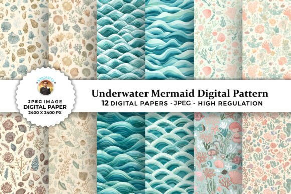 Underwater Mermaid Digital Patterns for Creative Projects