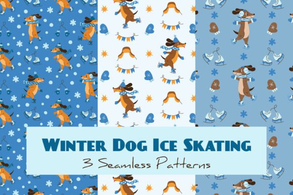 Winter Dog Ice Skating Seamless Patterns: A Whimsical Winter Design Resource